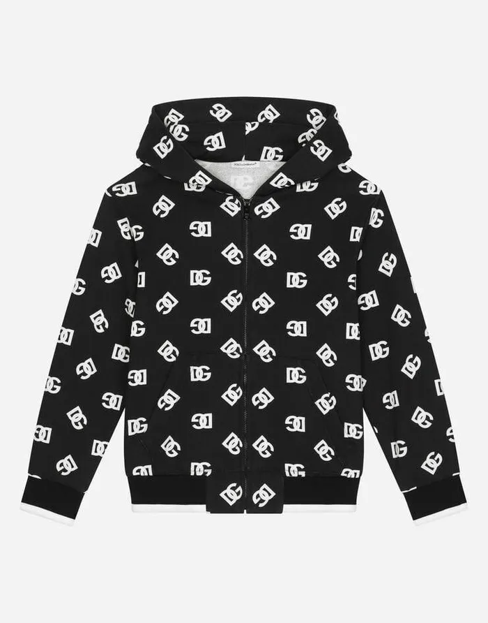 Dolce and Gabbana TShirts And Sweatshirts Children Zipup Jersey Hoodie With DG Logo Print Multicolor