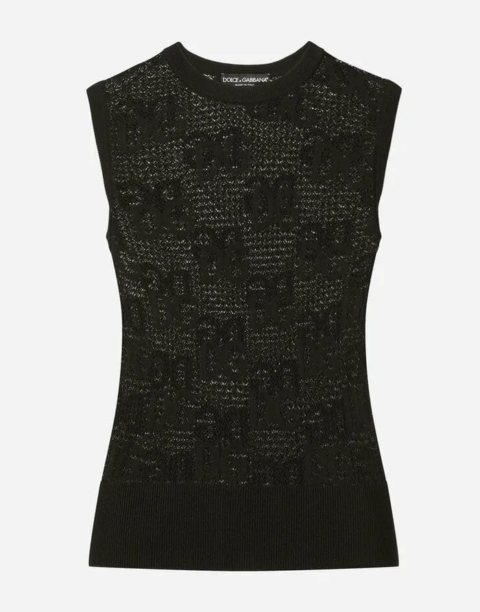 Dolce and Gabbana TShirts And Sweatshirts Women Sleeveless Lacestitch Sweater With DG Logo Black Dolce and Gabbana TShirts And Sweatshirts Women Sleeveless Lacestitch Sweater With DG Logo Black