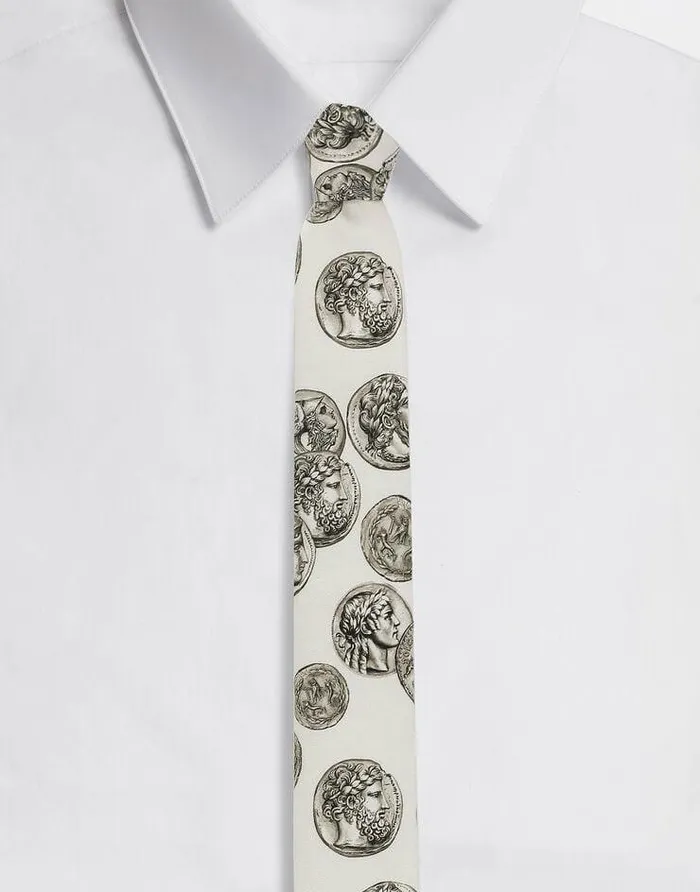 Dolce and Gabbana Ties And Pocket Squares Men Large Coin Print 6cm Silk Blade Tie Black Dolce and Gabbana Ties And Pocket Squares Men Large Coin Print 6cm Silk Blade Tie Black