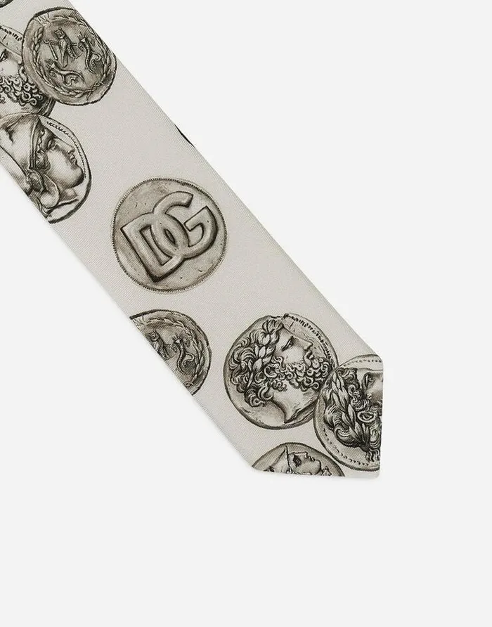 Dolce and Gabbana Ties And Pocket Squares Men Large Coin Print 6cm Silk Blade Tie Black