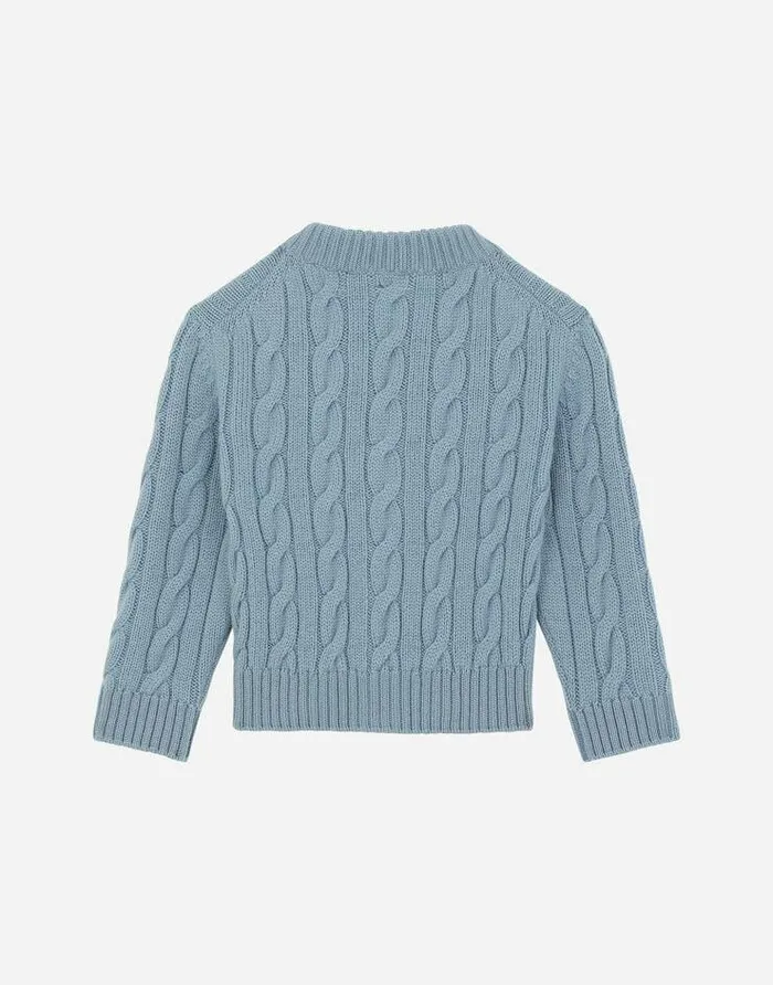Dolce and Gabbana Topwear Children Cableknit Cardigan With DG Logo Patch Azure Dolce and Gabbana Topwear Children Cableknit Cardigan With DG Logo Patch Azure