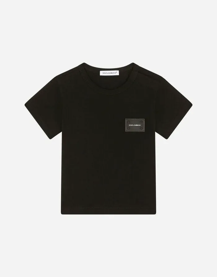 Dolce and Gabbana Topwear Children Cotton Tshirt With Logo Black