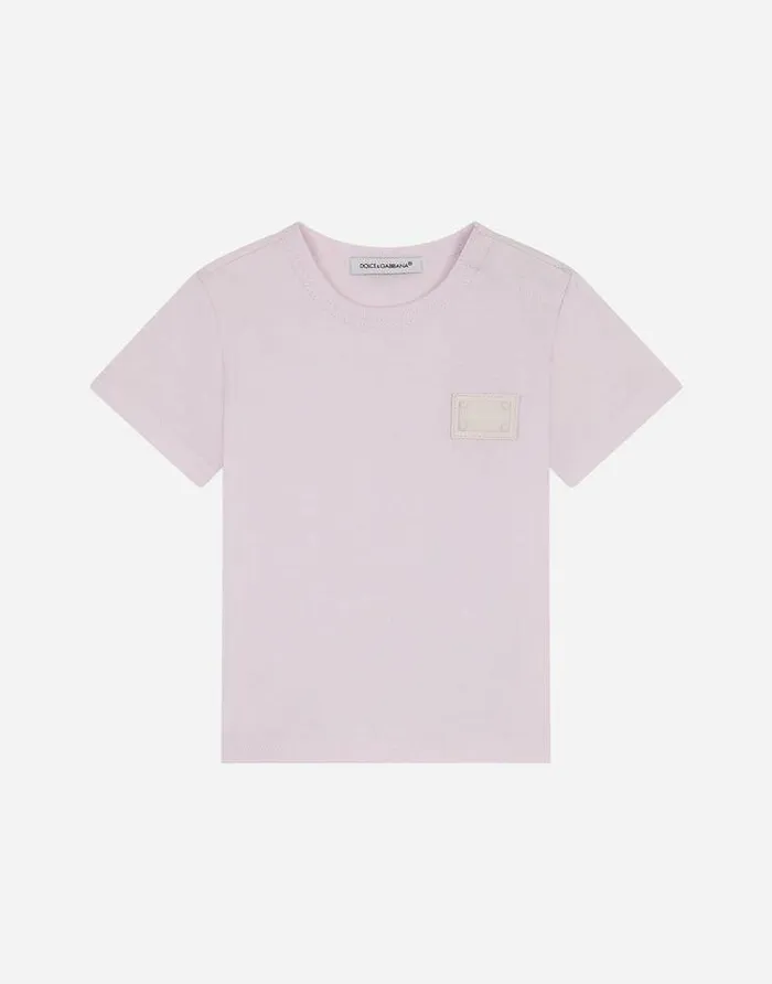 Dolce and Gabbana Topwear Children Jersey Tshirt With Logo Tag Pink