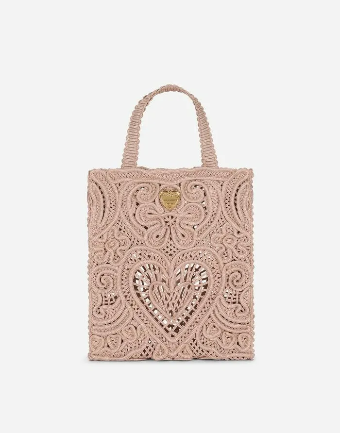 Dolce and Gabbana Totes Women Small Cordonetto Lace Shopper Beige