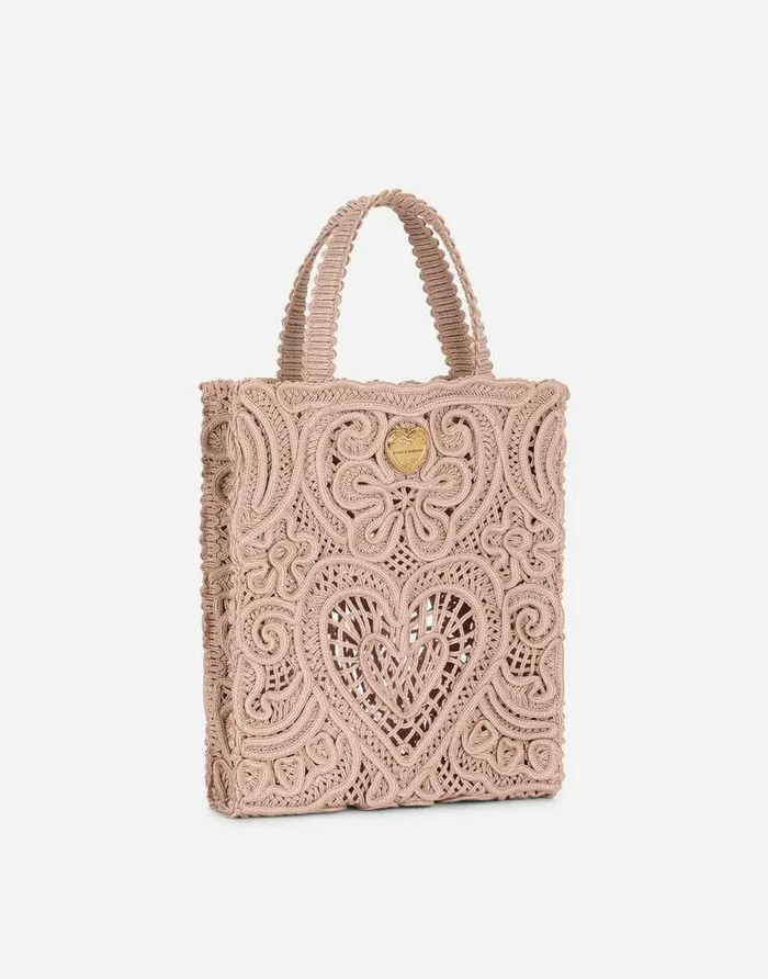 Dolce and Gabbana Totes Women Small Cordonetto Lace Shopper Beige Dolce and Gabbana Totes Women Small Cordonetto Lace Shopper Beige