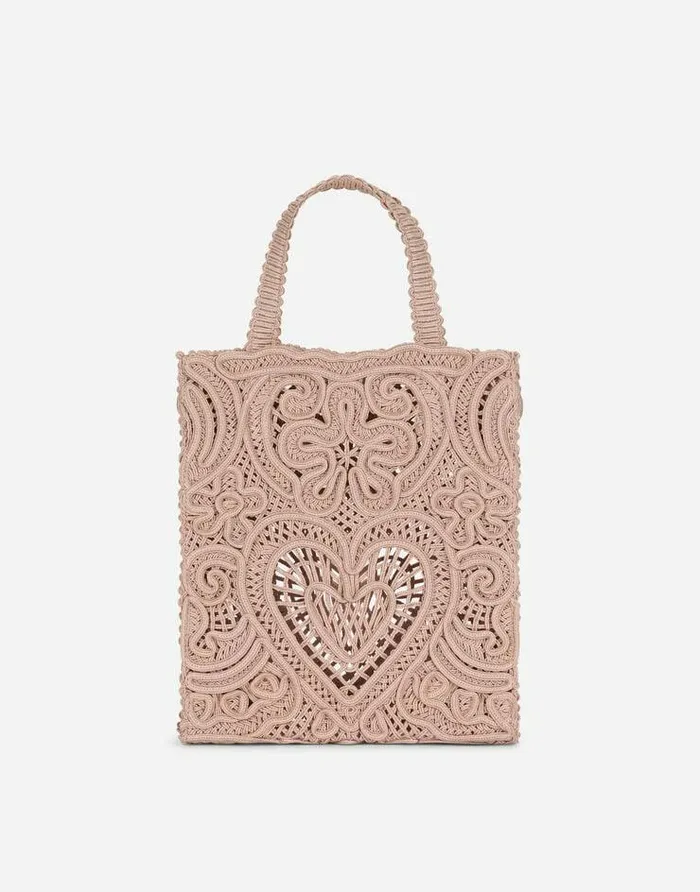 Dolce and Gabbana Totes Women Small Cordonetto Lace Shopper Beige Dolce and Gabbana Totes Women Small Cordonetto Lace Shopper Beige