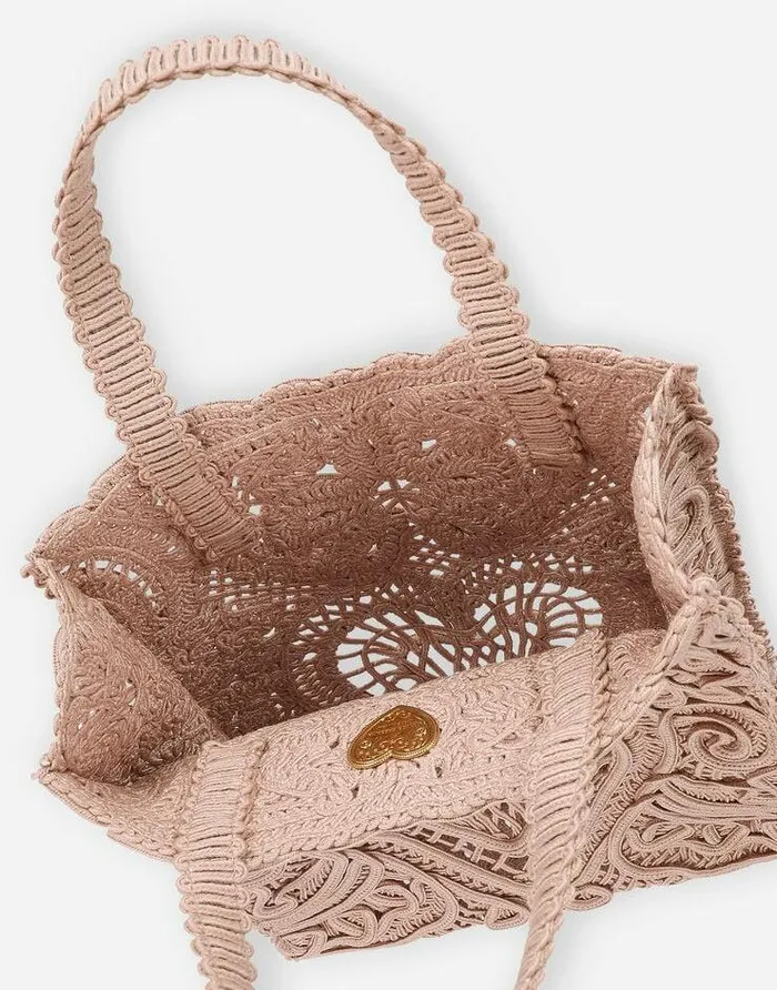 Dolce and Gabbana Totes Women Small Cordonetto Lace Shopper Beige Dolce and Gabbana Totes Women Small Cordonetto Lace Shopper Beige