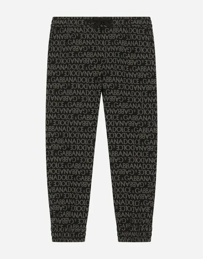 Dolce and Gabbana Trousers And Shorts Children Cotton Sports Pants With Jacquard Logo Multicolor
