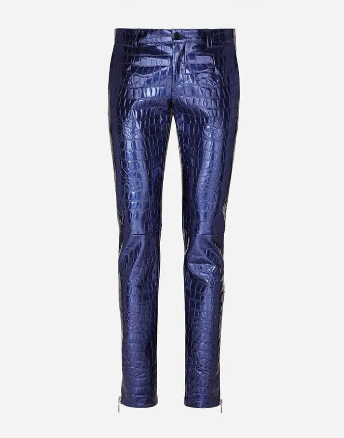 Dolce and Gabbana Trousers And Shorts Men Alligatorprint Technical Fabric Pants Blue Dolce and Gabbana Trousers And Shorts Men Alligatorprint Technical Fabric Pants Blue