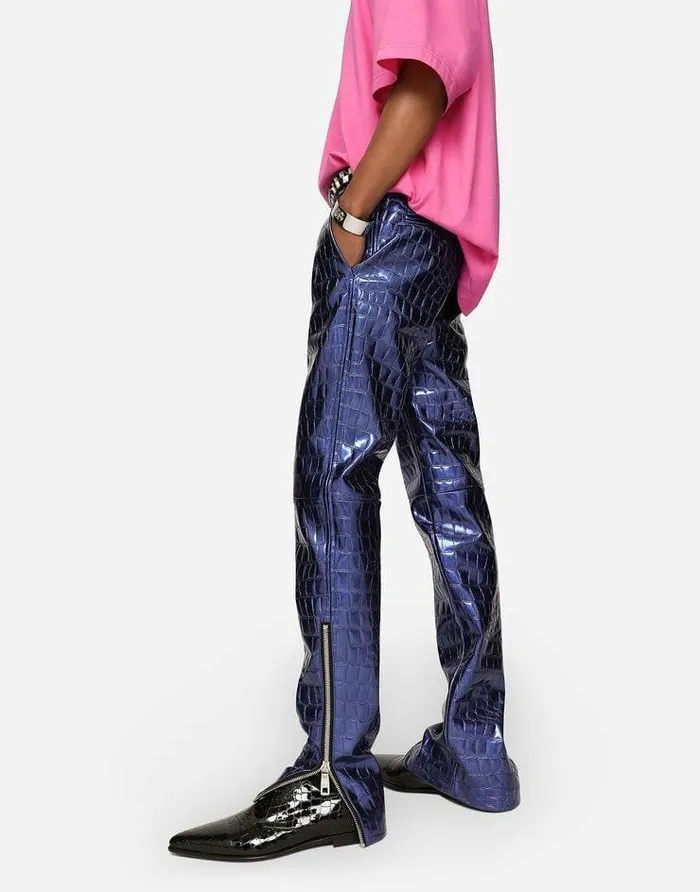 Dolce and Gabbana Trousers And Shorts Men Alligatorprint Technical Fabric Pants Blue Dolce and Gabbana Trousers And Shorts Men Alligatorprint Technical Fabric Pants Blue