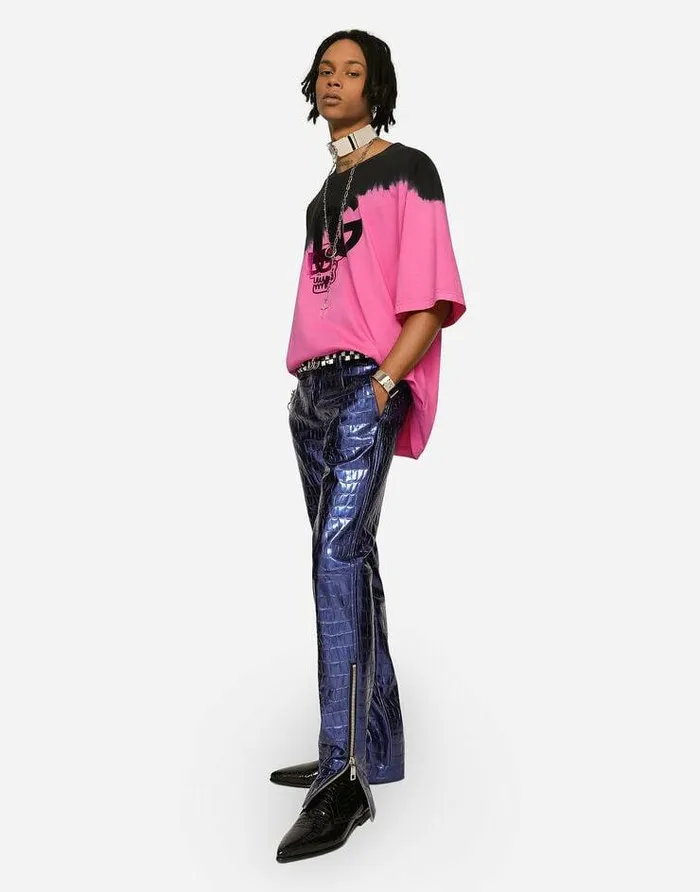 Dolce and Gabbana Trousers And Shorts Men Alligatorprint Technical Fabric Pants Blue Dolce and Gabbana Trousers And Shorts Men Alligatorprint Technical Fabric Pants Blue