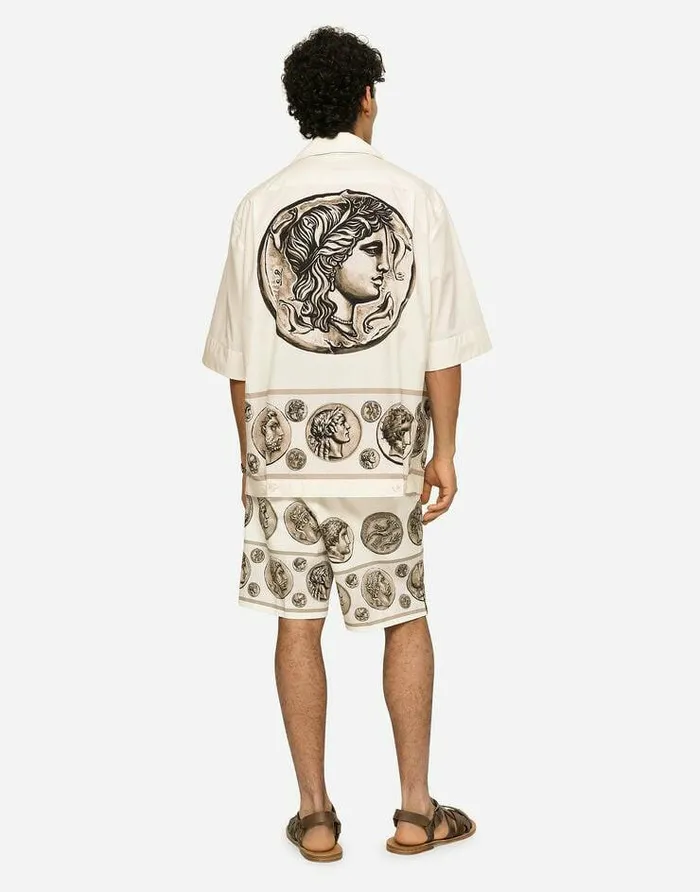 Dolce and Gabbana Trousers And Shorts Men Coin Print Stretch Drill Bermuda Shorts White Dolce and Gabbana Trousers And Shorts Men Coin Print Stretch Drill Bermuda Shorts White