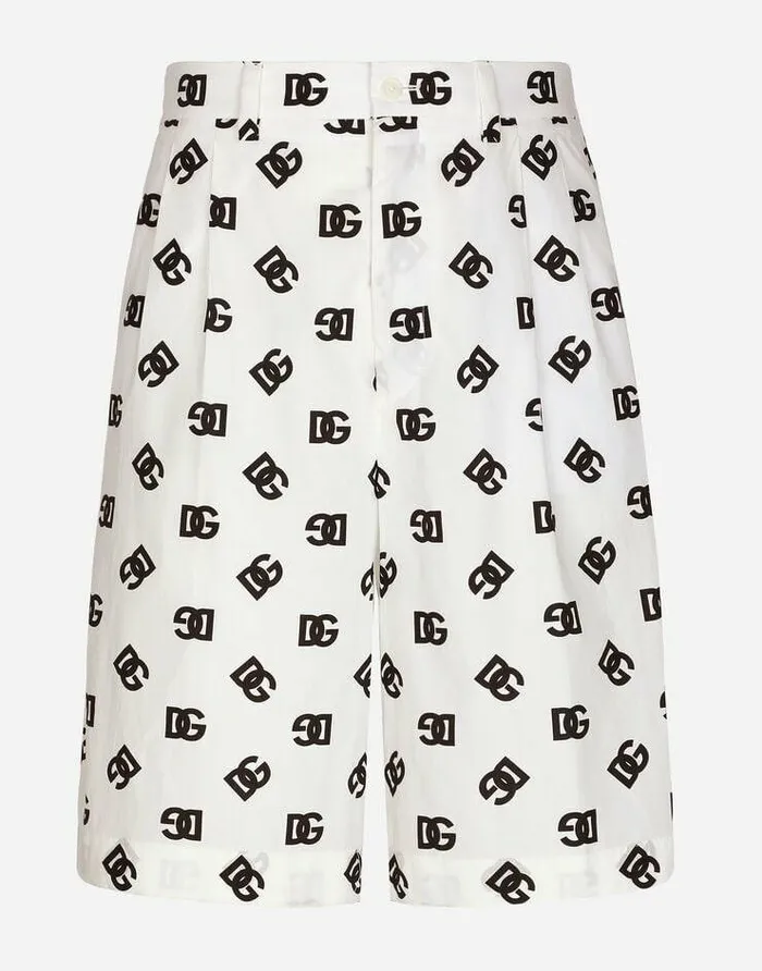Dolce and Gabbana Trousers And Shorts Men Cotton Poplin Shorts With DG Monogram Print Multicolor