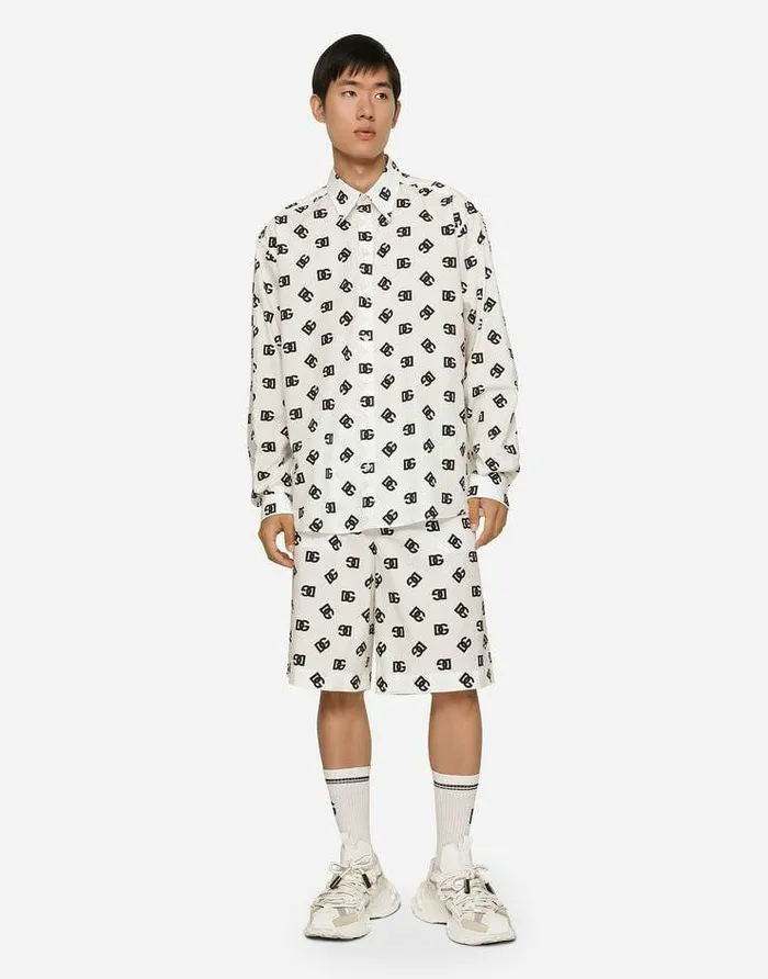 Dolce and Gabbana Trousers And Shorts Men Cotton Poplin Shorts With DG Monogram Print Multicolor Dolce and Gabbana Trousers And Shorts Men Cotton Poplin Shorts With DG Monogram Print Multicolor