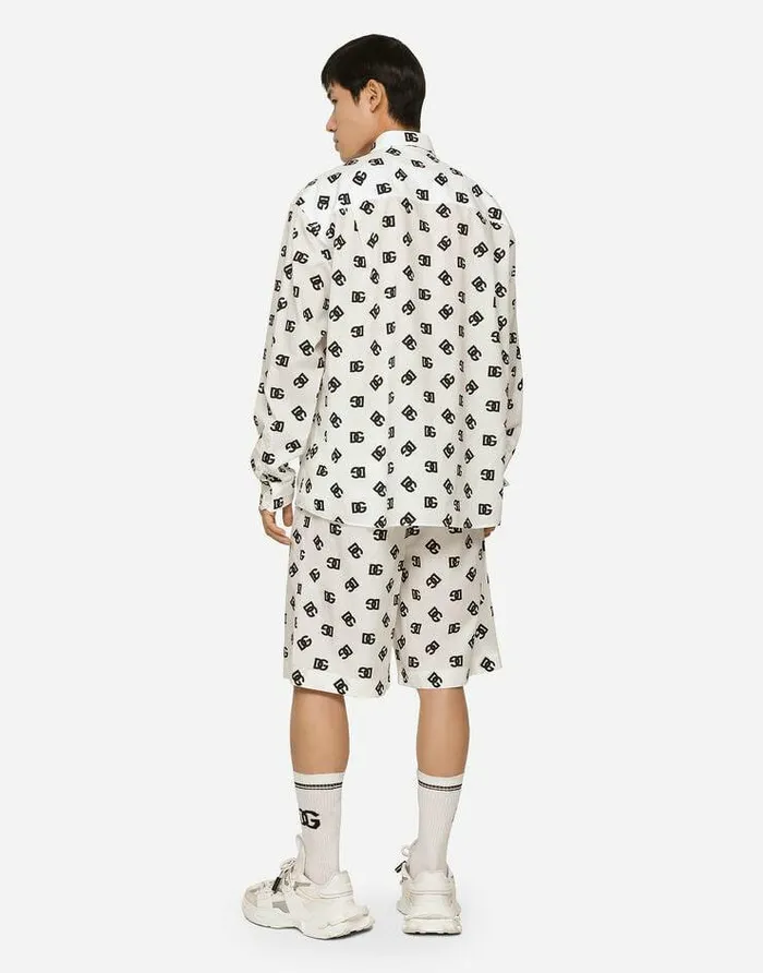 Dolce and Gabbana Trousers And Shorts Men Cotton Poplin Shorts With DG Monogram Print Multicolor Dolce and Gabbana Trousers And Shorts Men Cotton Poplin Shorts With DG Monogram Print Multicolor