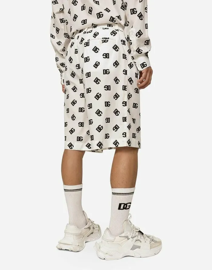 Dolce and Gabbana Trousers And Shorts Men Cotton Poplin Shorts With DG Monogram Print Multicolor Dolce and Gabbana Trousers And Shorts Men Cotton Poplin Shorts With DG Monogram Print Multicolor