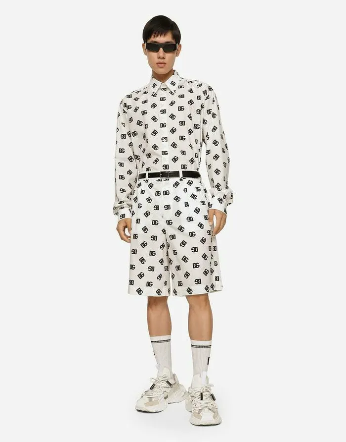 Dolce and Gabbana Trousers And Shorts Men Cotton Poplin Shorts With DG Monogram Print Multicolor Dolce and Gabbana Trousers And Shorts Men Cotton Poplin Shorts With DG Monogram Print Multicolor