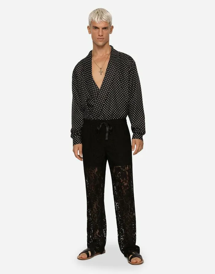 Dolce and Gabbana Trousers And Shorts Men Lace Jogging Pants Black Dolce and Gabbana Trousers And Shorts Men Lace Jogging Pants Black