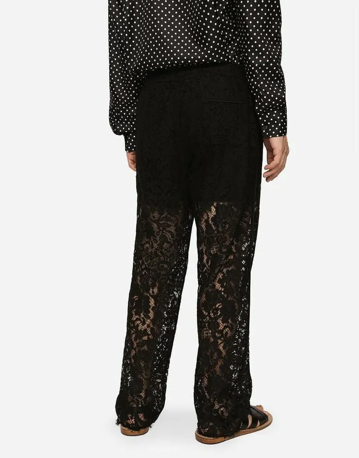 Dolce and Gabbana Trousers And Shorts Men Lace Jogging Pants Black Dolce and Gabbana Trousers And Shorts Men Lace Jogging Pants Black