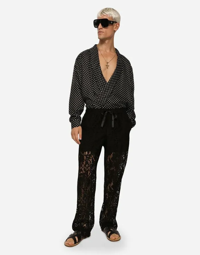 Dolce and Gabbana Trousers And Shorts Men Lace Jogging Pants Black Dolce and Gabbana Trousers And Shorts Men Lace Jogging Pants Black