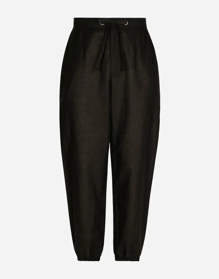 Dolce and Gabbana Trousers And Shorts Men Linen And Cotton Jogging Pants With Logo Label Black Dolce and Gabbana Trousers And Shorts Men Linen And Cotton Jogging Pants With Logo Label Black