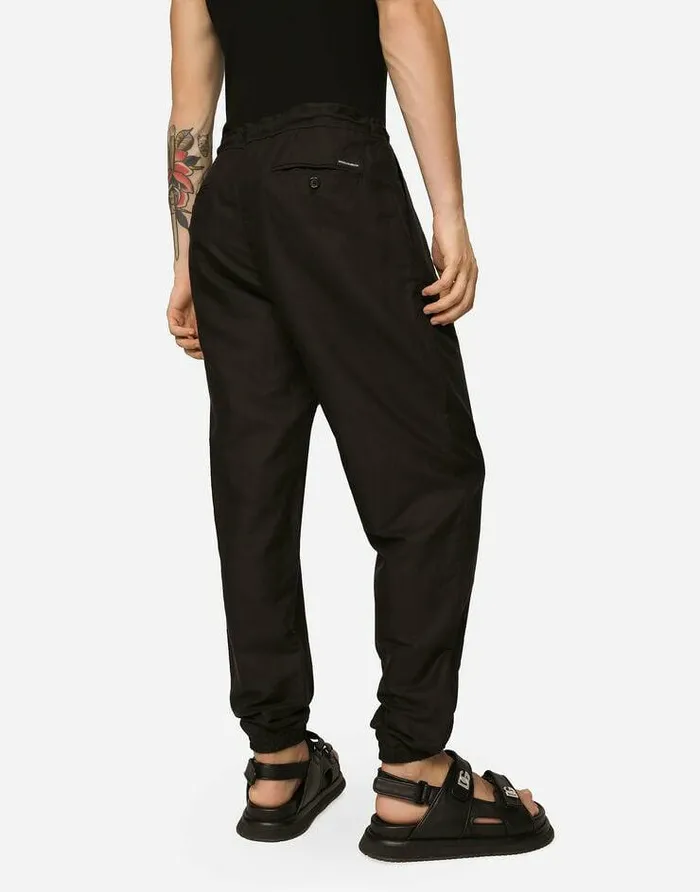 Dolce and Gabbana Trousers And Shorts Men Linen And Cotton Jogging Pants With Logo Label Black Dolce and Gabbana Trousers And Shorts Men Linen And Cotton Jogging Pants With Logo Label Black