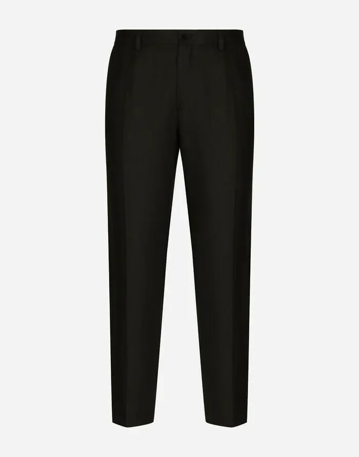 Dolce and Gabbana Trousers And Shorts Men Linen Pants With Logo Label Black