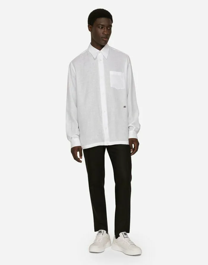 Dolce and Gabbana Trousers And Shorts Men Linen Pants With Logo Label Black Dolce and Gabbana Trousers And Shorts Men Linen Pants With Logo Label Black