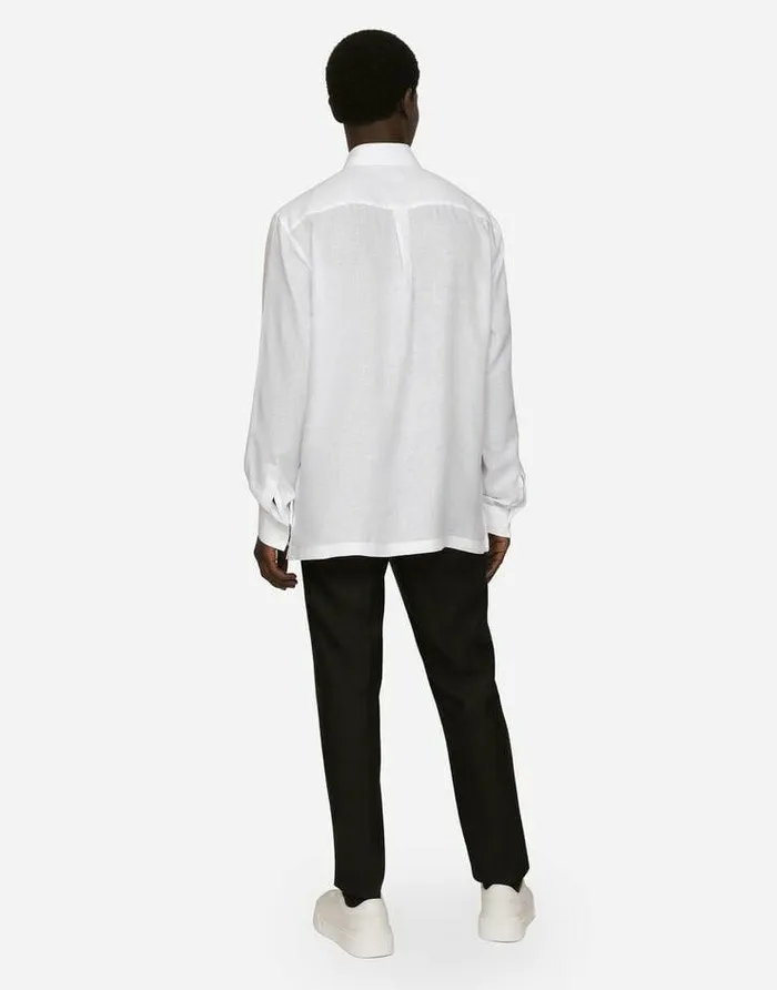Dolce and Gabbana Trousers And Shorts Men Linen Pants With Logo Label Black Dolce and Gabbana Trousers And Shorts Men Linen Pants With Logo Label Black