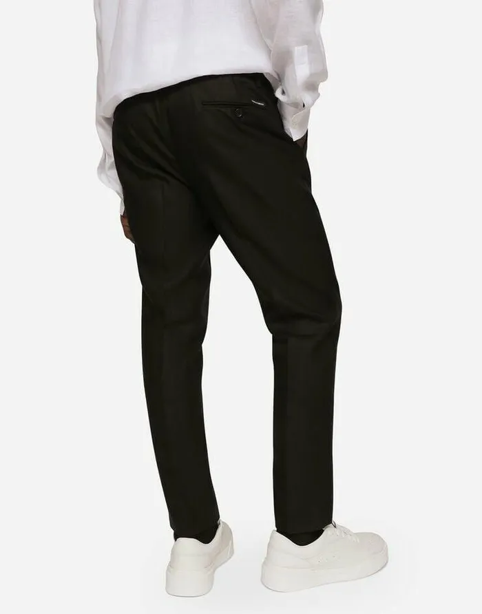 Dolce and Gabbana Trousers And Shorts Men Linen Pants With Logo Label Black Dolce and Gabbana Trousers And Shorts Men Linen Pants With Logo Label Black
