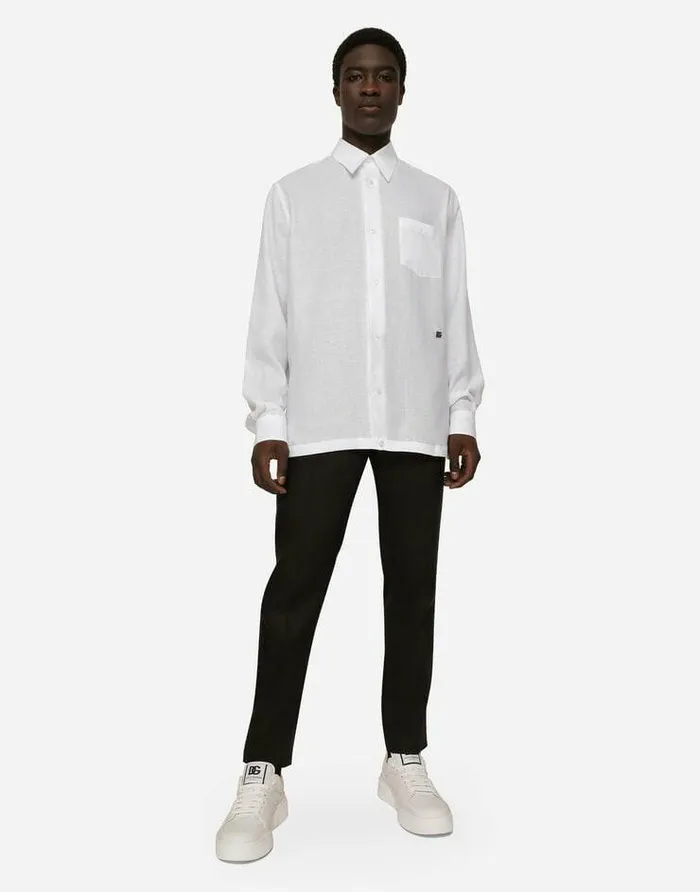 Dolce and Gabbana Trousers And Shorts Men Linen Pants With Logo Label Black Dolce and Gabbana Trousers And Shorts Men Linen Pants With Logo Label Black