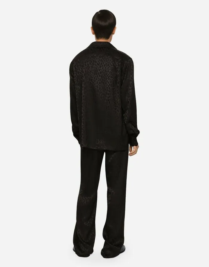Dolce and Gabbana Trousers And Shorts Men Ocelotdesign Silk Jacquard Jogging Pants Black Dolce and Gabbana Trousers And Shorts Men Ocelotdesign Silk Jacquard Jogging Pants Black