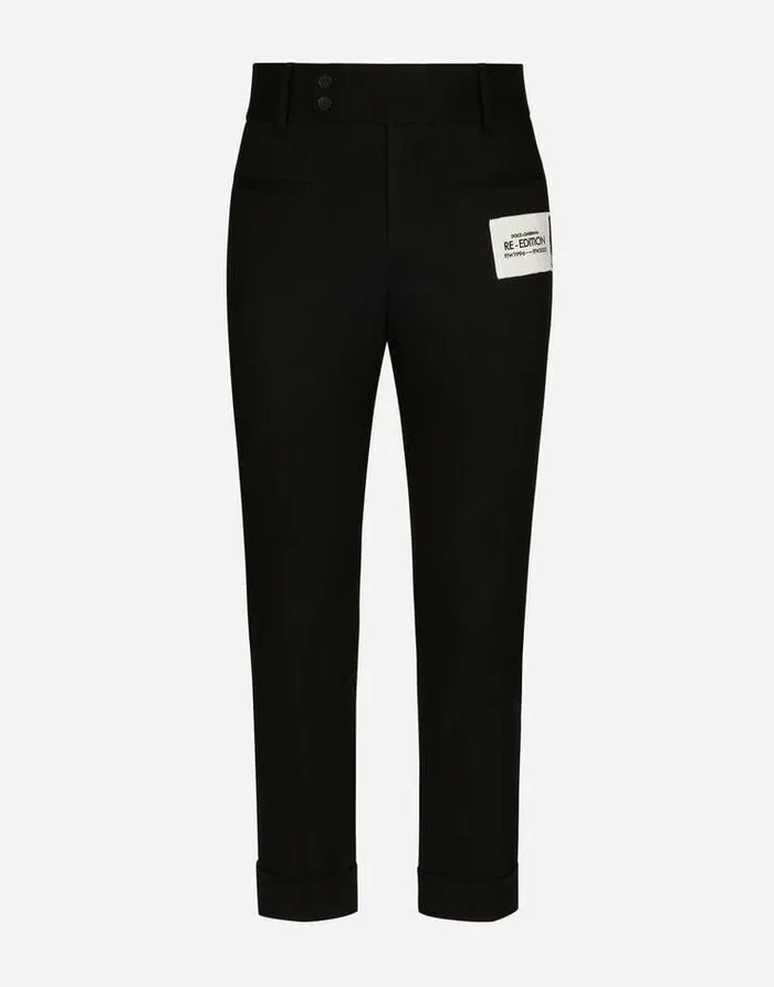 Dolce and Gabbana Trousers And Shorts Men Stretch Drill Pants With ReEdition Label Black Dolce and Gabbana Trousers And Shorts Men Stretch Drill Pants With ReEdition Label Black