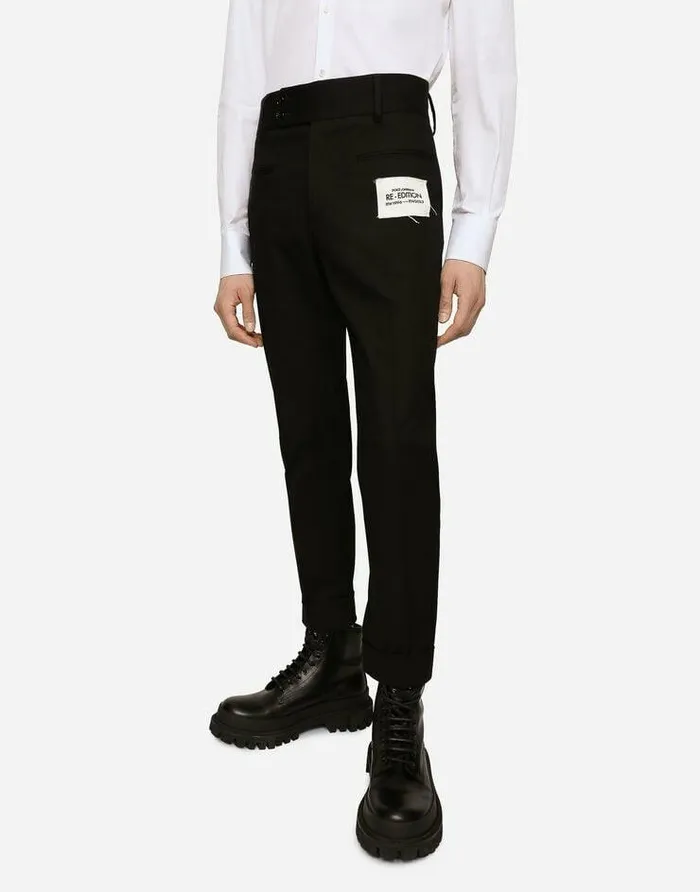 Dolce and Gabbana Trousers And Shorts Men Stretch Drill Pants With ReEdition Label Black