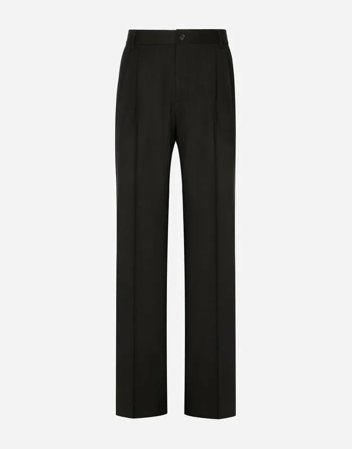 Dolce and Gabbana Trousers And Shorts Men Stretch Virgin Wool Pants With Straight Leg Black Dolce and Gabbana Trousers And Shorts Men Stretch Virgin Wool Pants With Straight Leg Black