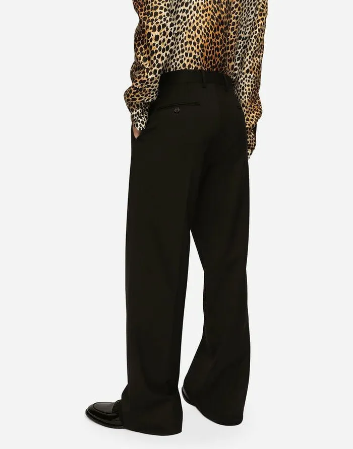 Dolce and Gabbana Trousers And Shorts Men Stretch Virgin Wool Pants With Straight Leg Black Dolce and Gabbana Trousers And Shorts Men Stretch Virgin Wool Pants With Straight Leg Black
