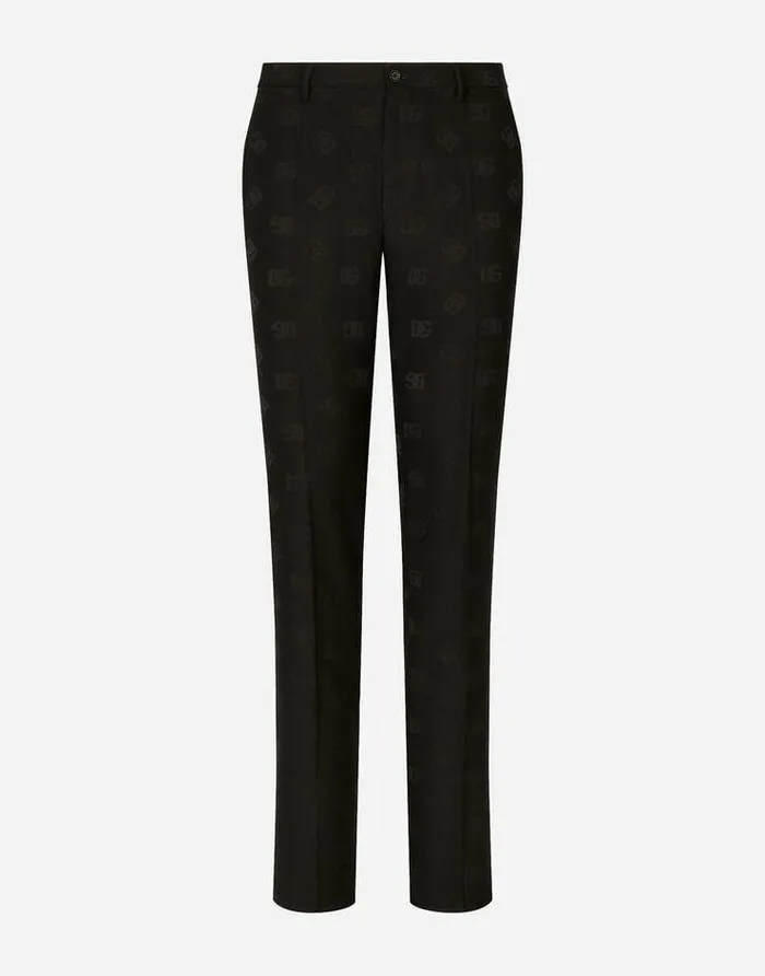 Dolce and Gabbana Trousers And Shorts Men Stretch Wool Jacquard Pants With DG Logo Black Dolce and Gabbana Trousers And Shorts Men Stretch Wool Jacquard Pants With DG Logo Black