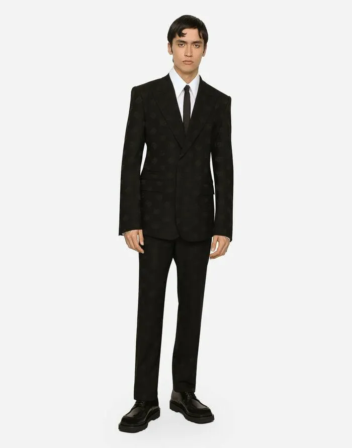 Dolce and Gabbana Trousers And Shorts Men Stretch Wool Jacquard Pants With DG Logo Black Dolce and Gabbana Trousers And Shorts Men Stretch Wool Jacquard Pants With DG Logo Black