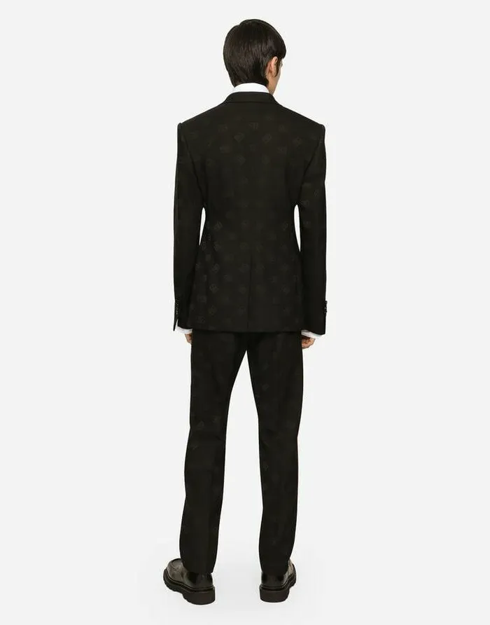 Dolce and Gabbana Trousers And Shorts Men Stretch Wool Jacquard Pants With DG Logo Black Dolce and Gabbana Trousers And Shorts Men Stretch Wool Jacquard Pants With DG Logo Black