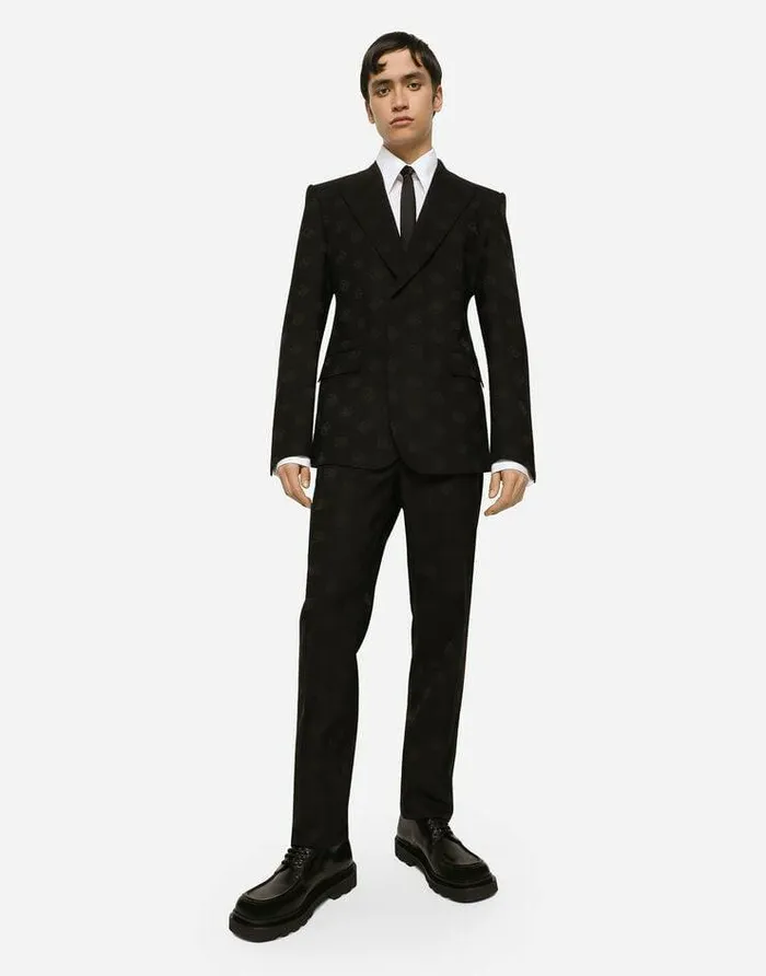 Dolce and Gabbana Trousers And Shorts Men Stretch Wool Jacquard Pants With DG Logo Black Dolce and Gabbana Trousers And Shorts Men Stretch Wool Jacquard Pants With DG Logo Black