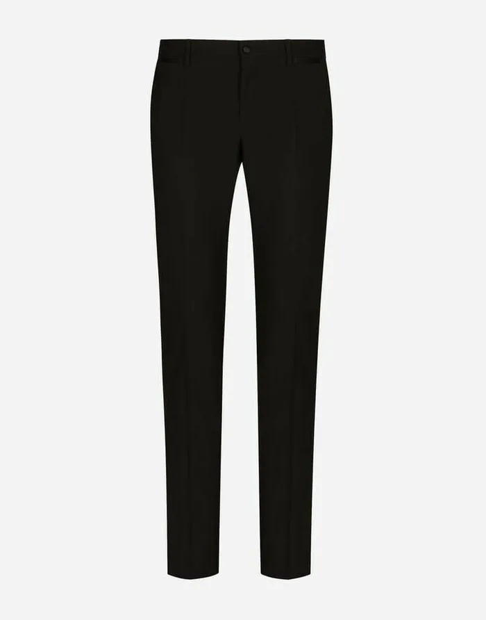 Dolce and Gabbana Trousers And Shorts Men Stretch Wool Tuxedo Pants Black