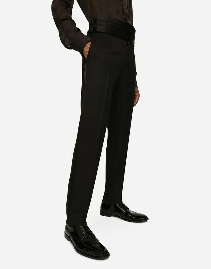 Dolce and Gabbana Trousers And Shorts Men Stretch Wool Twill Tuxedo Pants Black Dolce and Gabbana Trousers And Shorts Men Stretch Wool Twill Tuxedo Pants Black