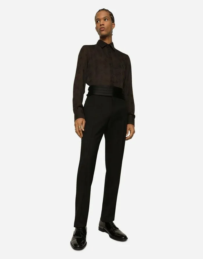 Dolce and Gabbana Trousers And Shorts Men Stretch Wool Twill Tuxedo Pants Black Dolce and Gabbana Trousers And Shorts Men Stretch Wool Twill Tuxedo Pants Black