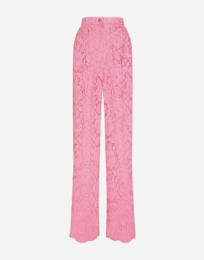Dolce and Gabbana Trousers And Shorts Women Flared Branded Stretch Lace Pants Pink Dolce and Gabbana Trousers And Shorts Women Flared Branded Stretch Lace Pants Pink