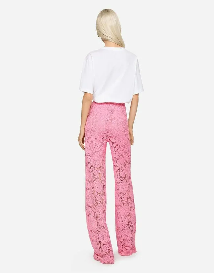Dolce and Gabbana Trousers And Shorts Women Flared Branded Stretch Lace Pants Pink Dolce and Gabbana Trousers And Shorts Women Flared Branded Stretch Lace Pants Pink