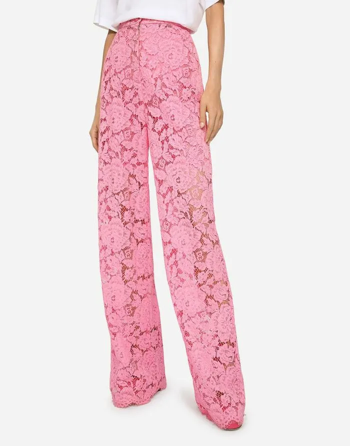 Dolce and Gabbana Trousers And Shorts Women Flared Branded Stretch Lace Pants Pink Dolce and Gabbana Trousers And Shorts Women Flared Branded Stretch Lace Pants Pink