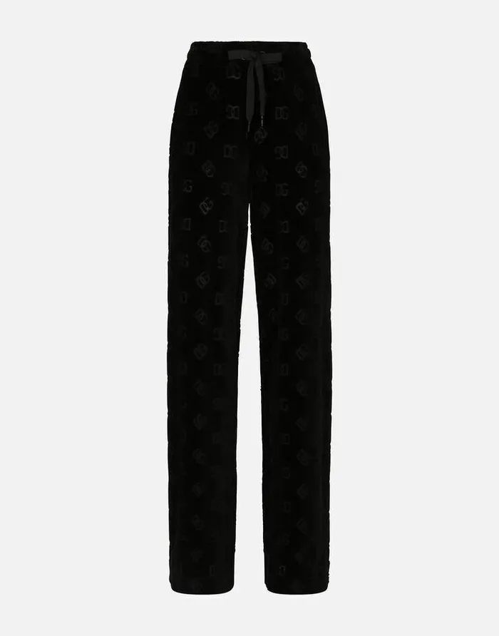 Dolce and Gabbana Trousers And Shorts Women Flocked Jersey Pants With Allover DG Logo Black Dolce and Gabbana Trousers And Shorts Women Flocked Jersey Pants With Allover DG Logo Black