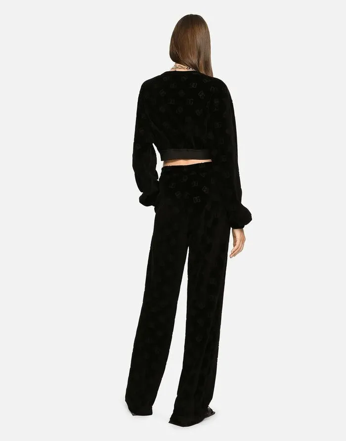 Dolce and Gabbana Trousers And Shorts Women Flocked Jersey Pants With Allover DG Logo Black Dolce and Gabbana Trousers And Shorts Women Flocked Jersey Pants With Allover DG Logo Black
