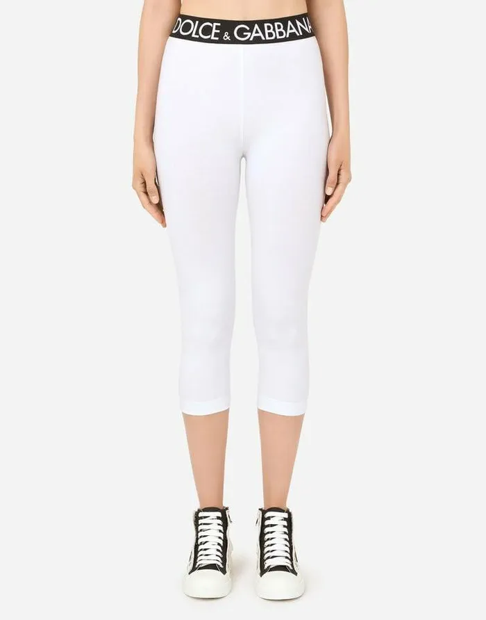 Dolce and Gabbana Trousers And Shorts Women Jersey Leggings With Branded Elastic White Dolce and Gabbana Trousers And Shorts Women Jersey Leggings With Branded Elastic White