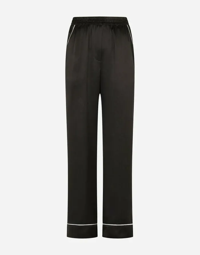 Dolce and Gabbana Trousers And Shorts Women Satin Pajama Pants With Piping Black Dolce and Gabbana Trousers And Shorts Women Satin Pajama Pants With Piping Black